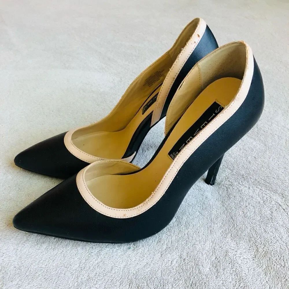 Steven by Steve Madden Black and Tan Whiskey Stiletto D’Orsay Pumps